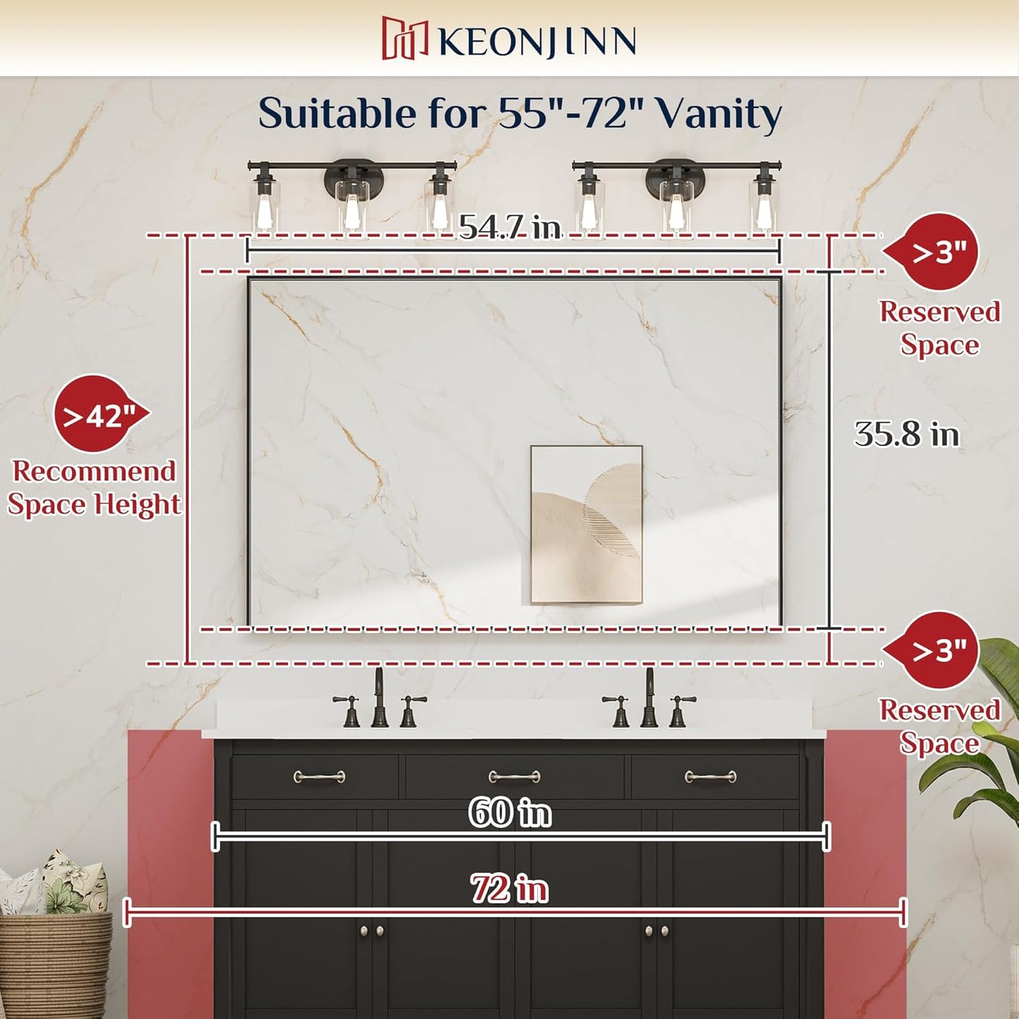 Keonjinn Black Mirror for Bathroom 55 x 36 Inch Rectangle Mirror Large Matte Black Vanity Mirror Metal Frame Farmhouse Mirror, Modern Rectangular Wall Mirror with Square Corner(Horizontal/Vertical)