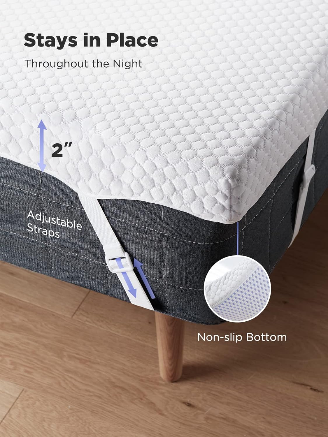 PERLECARE 2 Inch Gel Memory Foam Mattress Topper for Pressure Relief, Premium Soft Mattress Topper for Cooling Sleep, Non-Slip Design with Removable & Washable Cover, CertiPUR-US Certified Queen