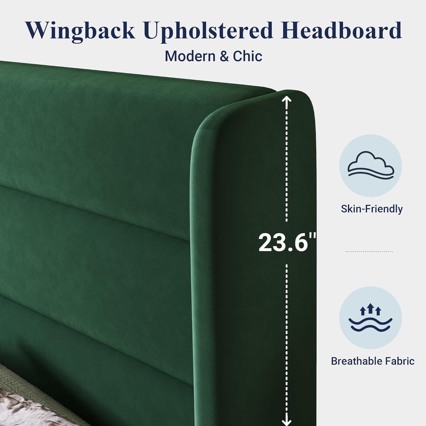 Allewie Queen Size Platform Bed Frame with Velvet Upholstered Wingback Headboard, No Box Spring Needed, Under Bed Storage Space, Strong Wooden Slats, Modern Mattress Foundation, Easy Assembly, Green