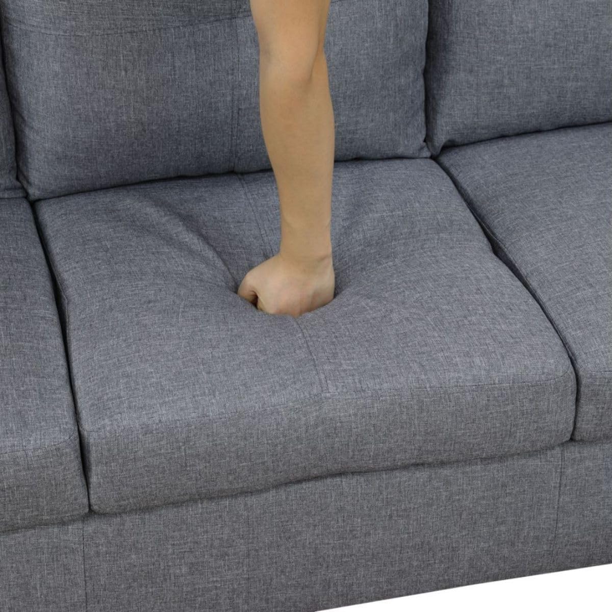 Grey-1 L-Shaped 3-Piece Linen Sofa with Storage Ottoman Set, Sectional Couch Sofa Set for Living Room, Office, Small Space