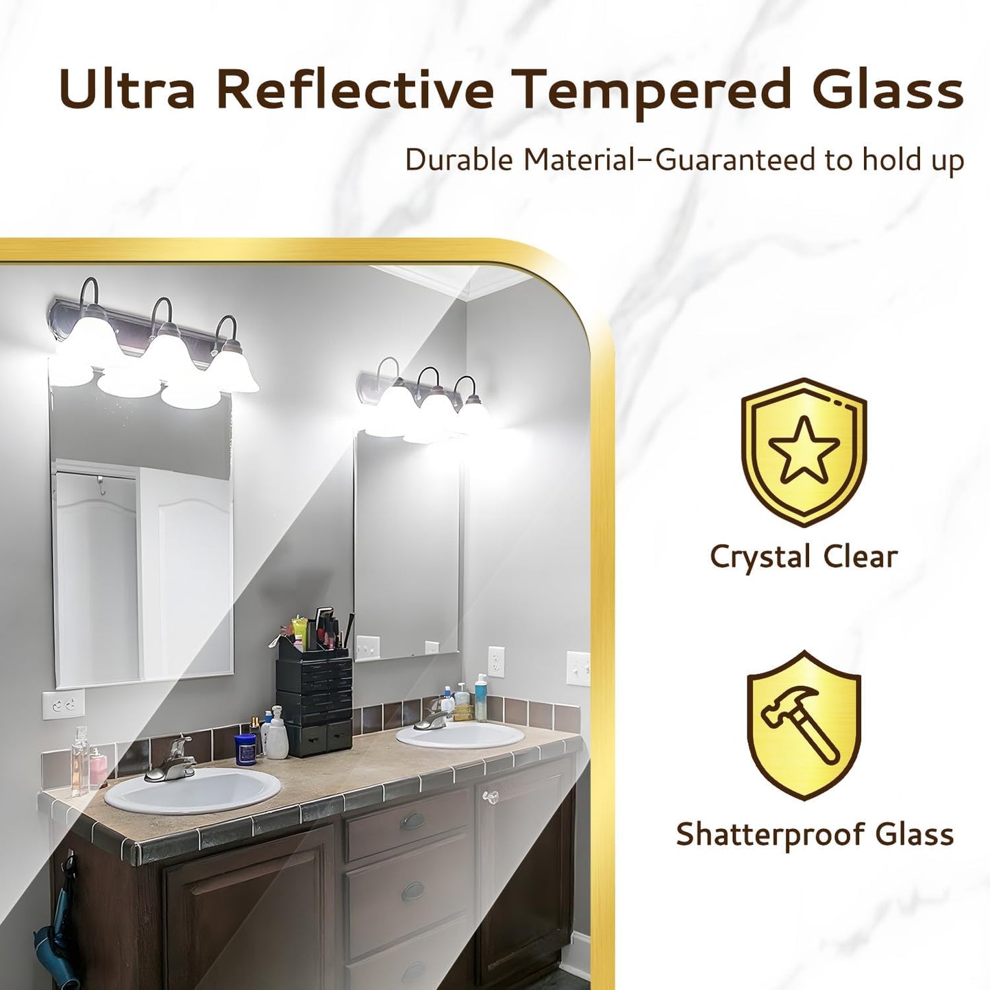 24x36 Rounded Rectangle Bathroom Mirrors for Over Sink, Glod Vanity Mirror with Metal Frame Wall Mounted, Modern Farmhouse Mirror for Restroom, Bedroom, Entryway Decor
