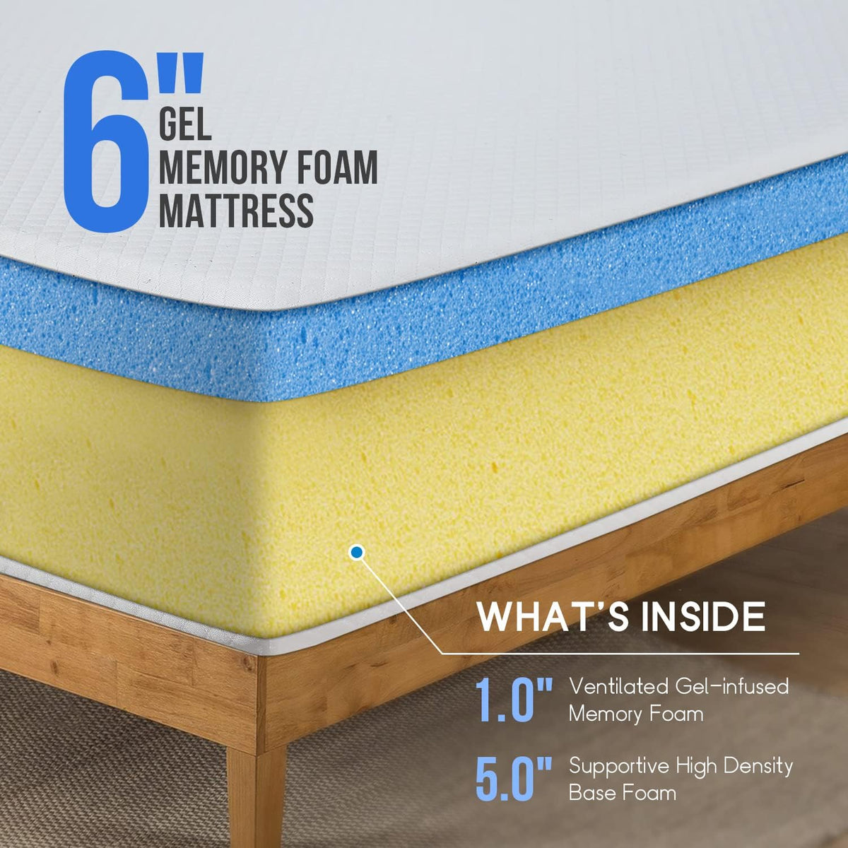 FDW | 6 Inch Twin Mattress | Medium Firm | Gel Memory Foam Mattress | White | Bed in a Box, CertiPUR-US Certified | Pressure Relief, Cooling Ventilated Foam | Washable Removable Cover
