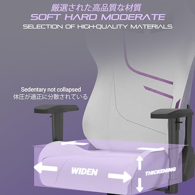 KORNOX Ergonomic Gaming Chair Fabric for Adults,Office Chair High Back,Game Chair Cloth Height Adjustable for Teens,Game Chair Racing with Headrest and Lumbar Support for Girl,White and Purple
