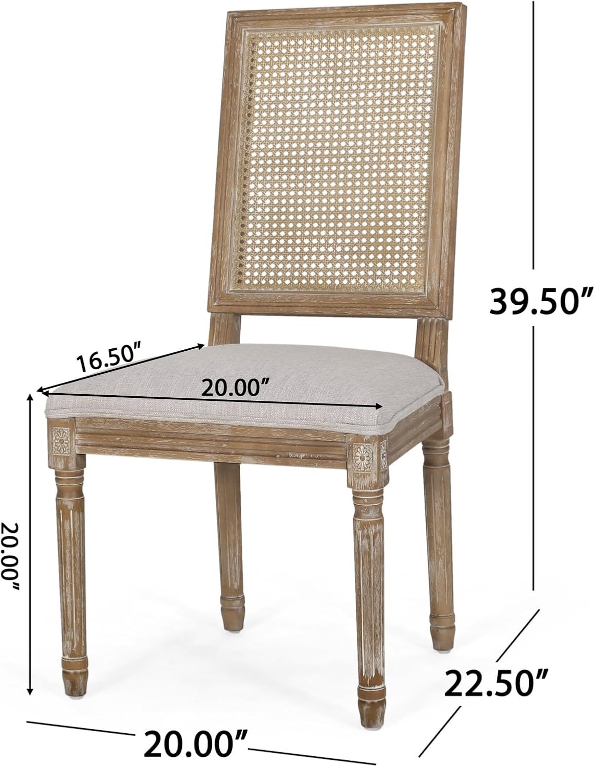 Merax Upholstered Solid Wood Dining Chairs Set of 2, French Country Style Accent Side Seating Furniture for Kitchen, Living Room, Wicker Back, Light Grey