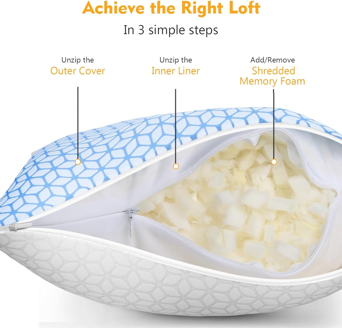 Firm Pillows Standard Size for Bed Shredded Memory Foam Pillows Adjustable, Cooling Pillow Soft and Supportive for Side Back Stomach Sleepers