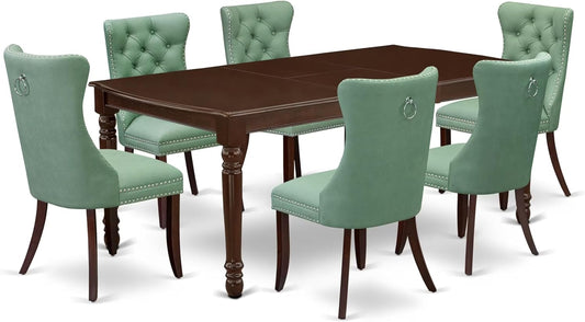 East West Furniture DODA7-MAH-22 7 Piece Dining Set Consists of a Rectangle Wooden Table with Butterfly Leaf and 6 Polyester Fabric Upholstered Chairs, 42x78 Inch, Mahogany