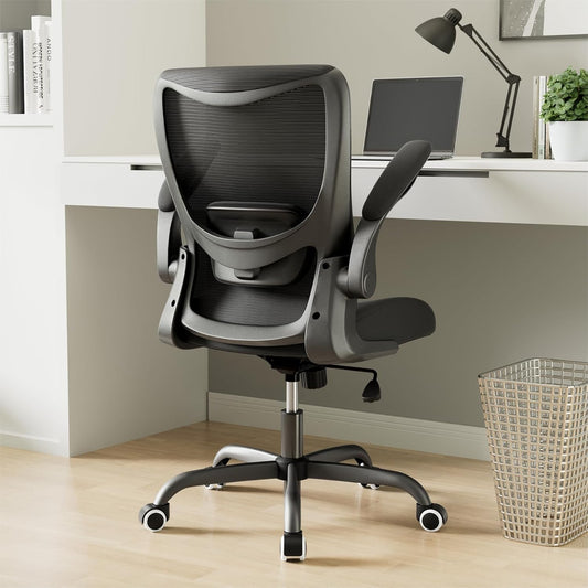 Office Chair, Ergonomic Desk Chair with Adjustable Lumbar Support and Flip up Armrest, Breathable Mesh Computer Chair for Home Office, Black