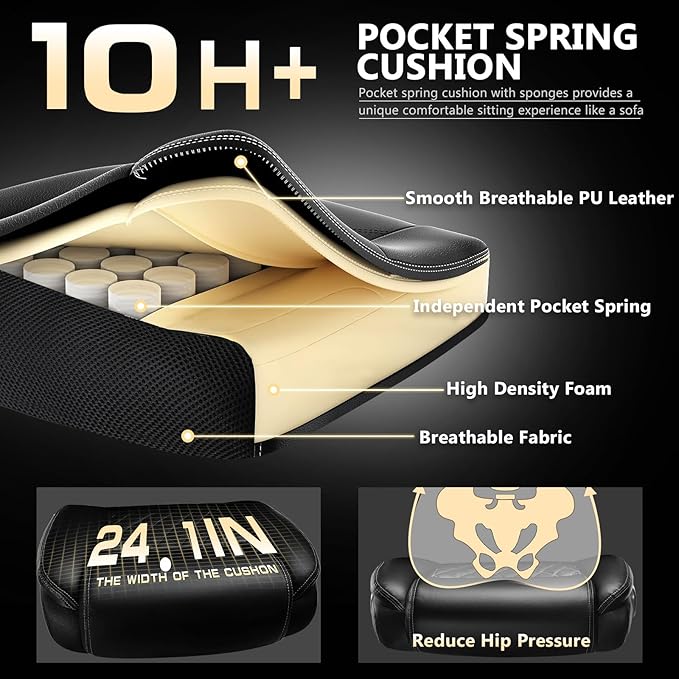 600LBS Large Heavy Duty Office Chair with 5D Flip Arms,Comfy Big and Tall Executive Office Desk Chair with Pocket Spring Cushion,High Back Computer Chair with Lumbar Support,Dual Rubber Wheel