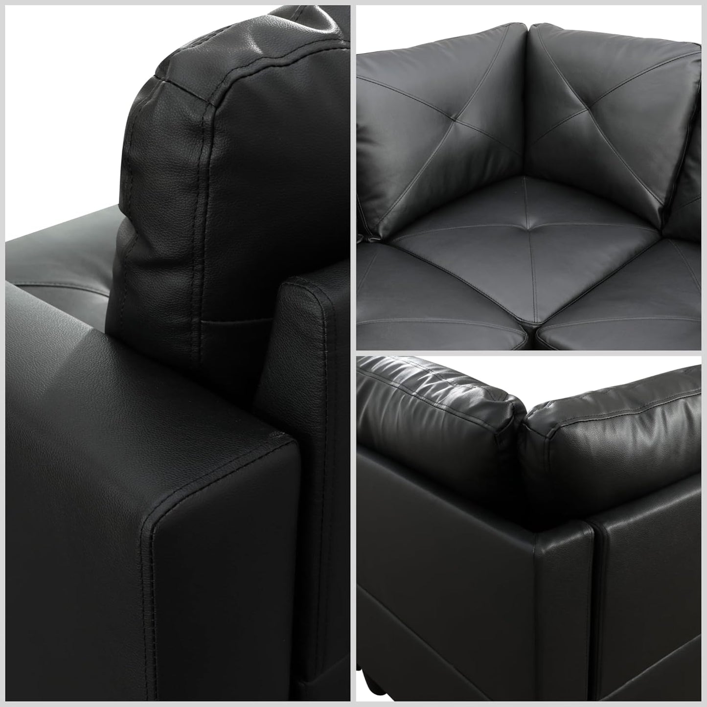 L Shaped Sectional Couches for Living Room, Modular 4 Seat Sofa with Ottoman Storage, Modern Couch with Chaise for Bedroom Apartment Furniture, Black