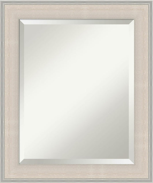 Amanti Art White Bathroom Mirror for Over Sink, 25x21 Cottage White Silver Rectangle Vanity Mirror, Small Coastal Wood Frame, Hangs Horizonally and Vertically, Bathroom Wall Decor, Beveled Edge