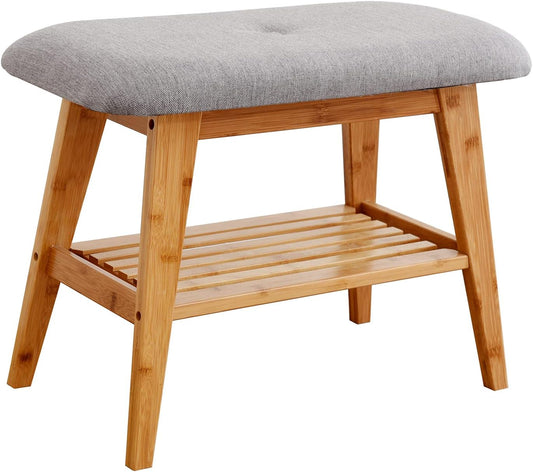 Shoe Rack Bench, Bamboo Entryway Bench, Organizer with 2 Tier Storage, Simple Style, Good Load Bearing, Ideal for Entryway Hallway Living Room,(Nature,23.6'')