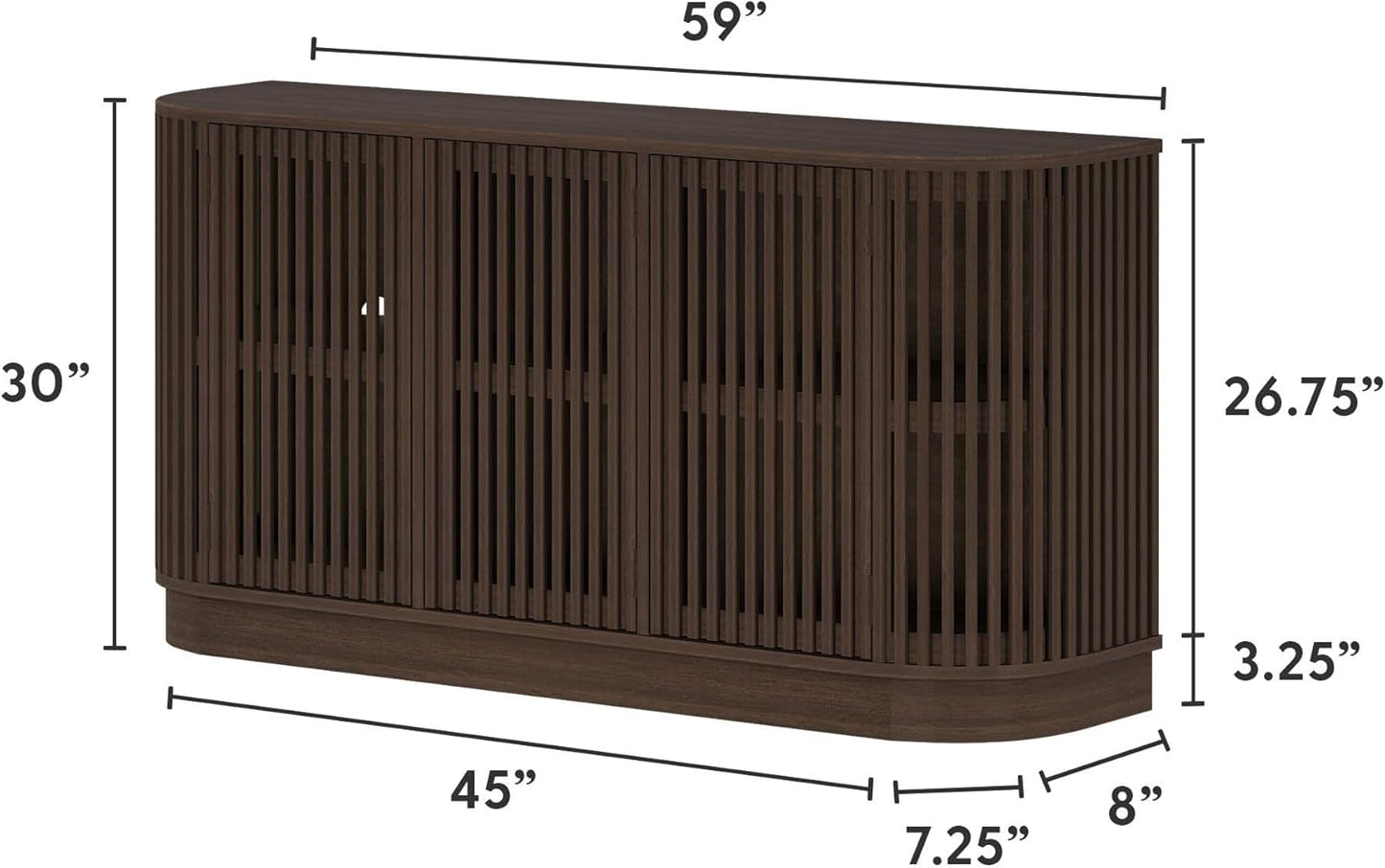 Plank+Beam Contour Wood TV Stand, Three Door Solid Wood Entertainment Console with Storage, 59" L x 16" W x 30" H, Walnut