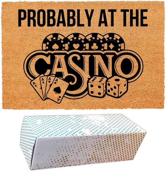 Funny Coir Doormat with Probably at The Casino - Front Door Mat, Entryway Welcome Mat, 23.7 x 15.7 inch