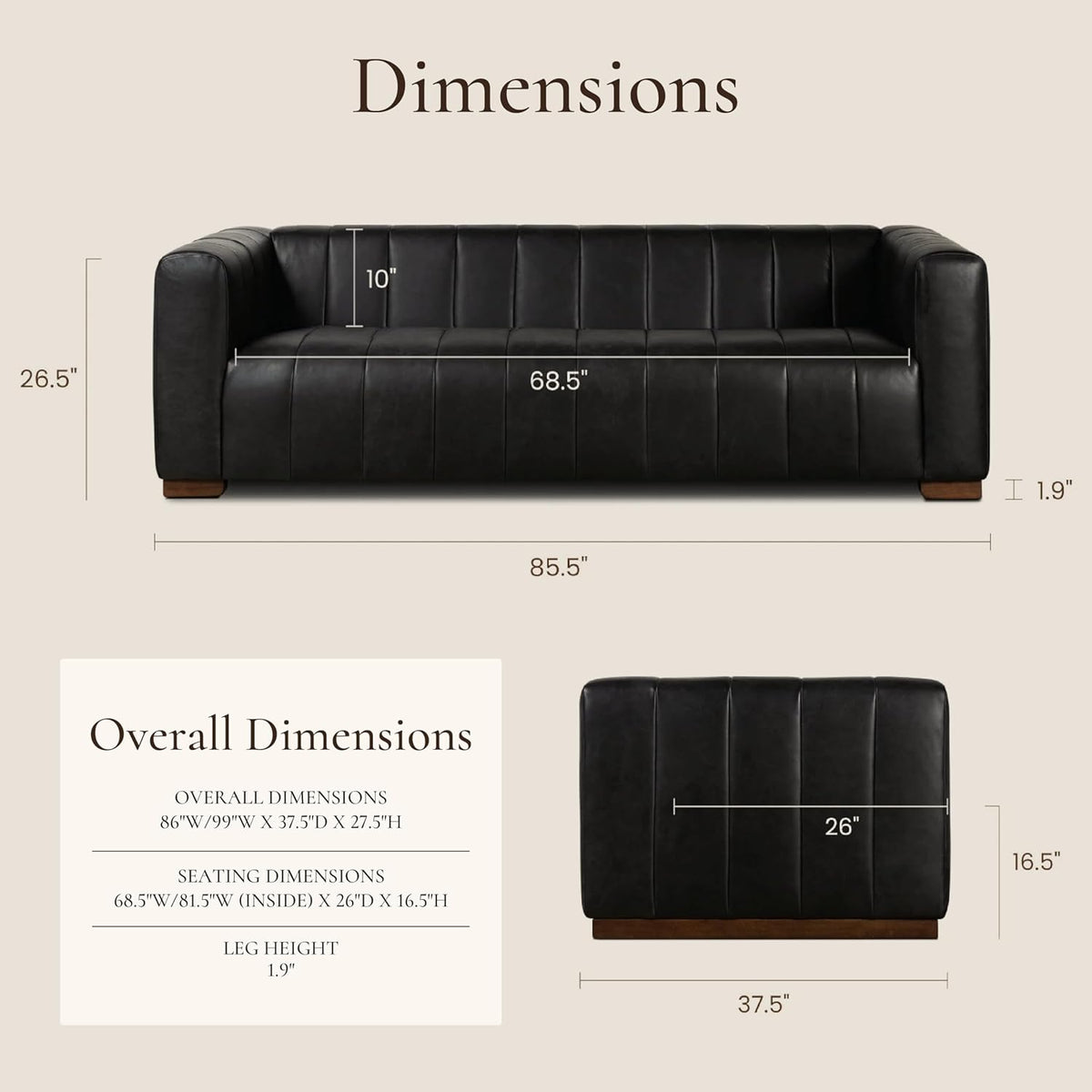 POLY & BARK Canale 86" Sofa in Onyx Black