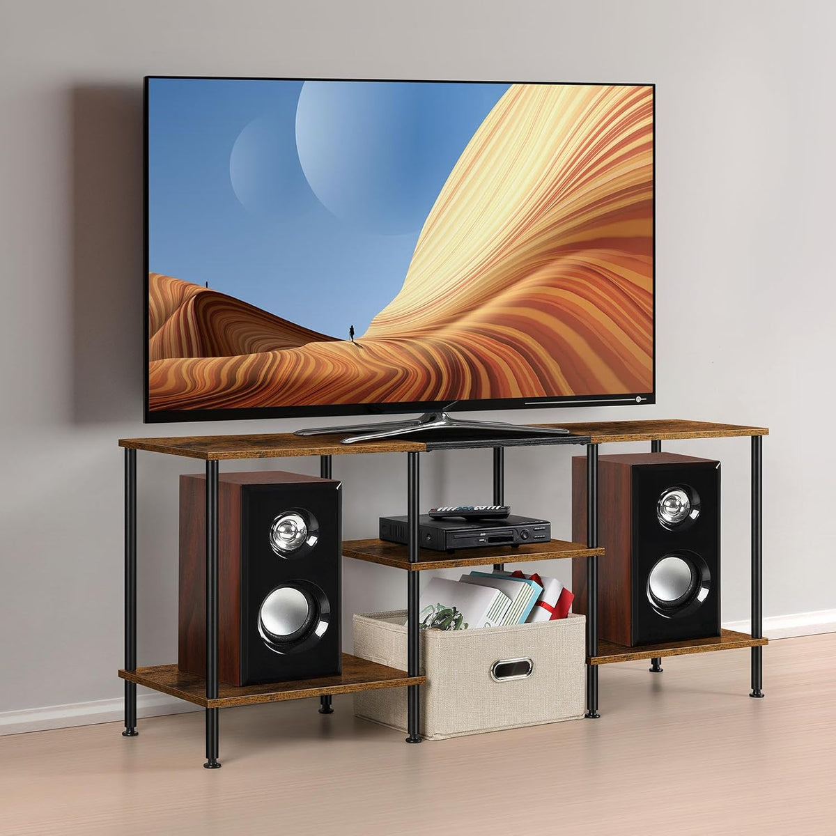 50 inch TV Stand for Bedroom Rustic Brown TV Entertainment Center with Storage 3 Tier TV Table Stand for Living Room TV Console Table for 50 43 40 32 inch TV