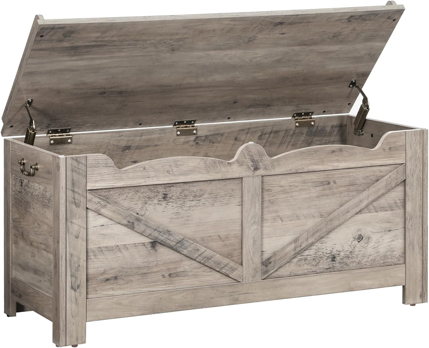 39.4" Storage Chest, Lift-Top Storage Trunk with 2 Safety Hinges, Wooden Bench Box Chest Organizer for Bedroom, Entryway, Living Room, Greige SB04505X