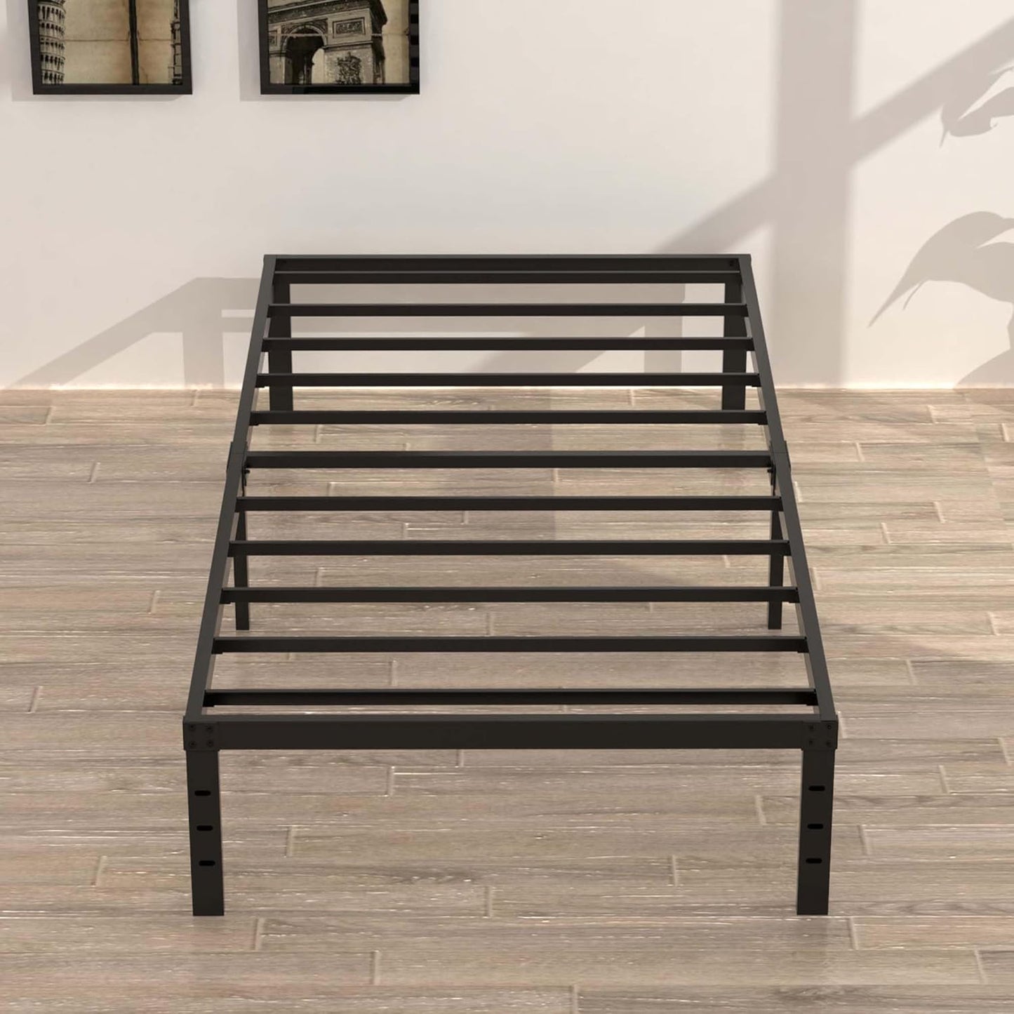 16 Inch Narrow Twin Bed Frame 30x75 No Box Spring Needed, Metal Platform 75x30 Narrow Twin Bed Frames, Eassy Assembly 3,500 lbs Heavy Duty Bedframes, Black