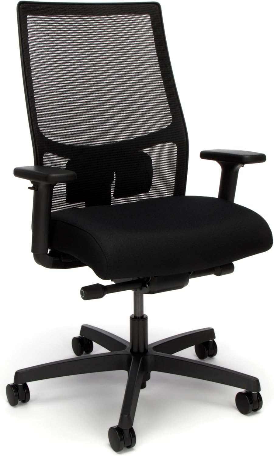 HON Ignition 2.0 Mid Back Task Chair, Advanced Synchro-Tilt Control, Office Chair with Lumbar Support, Height and Width Adjustable Arms, Black Frame, Black