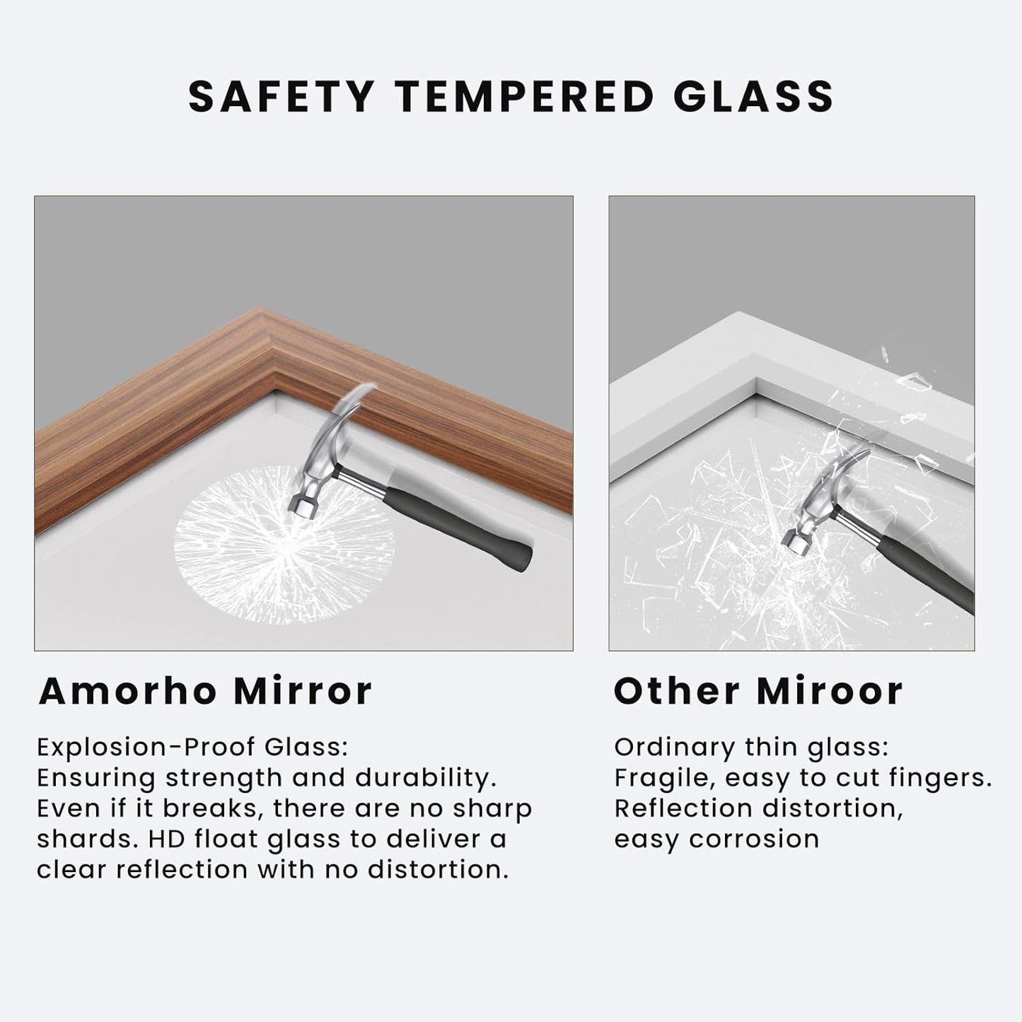 Amorho 60X40 Inch Bathroom Mirror for Wall, Walnut Wood Grain Metal Framed Mirror, HD Reflection, Hang Horizontally/Vertically, Suitable for Bedroom, Farmhouse, Bathroom, Porch