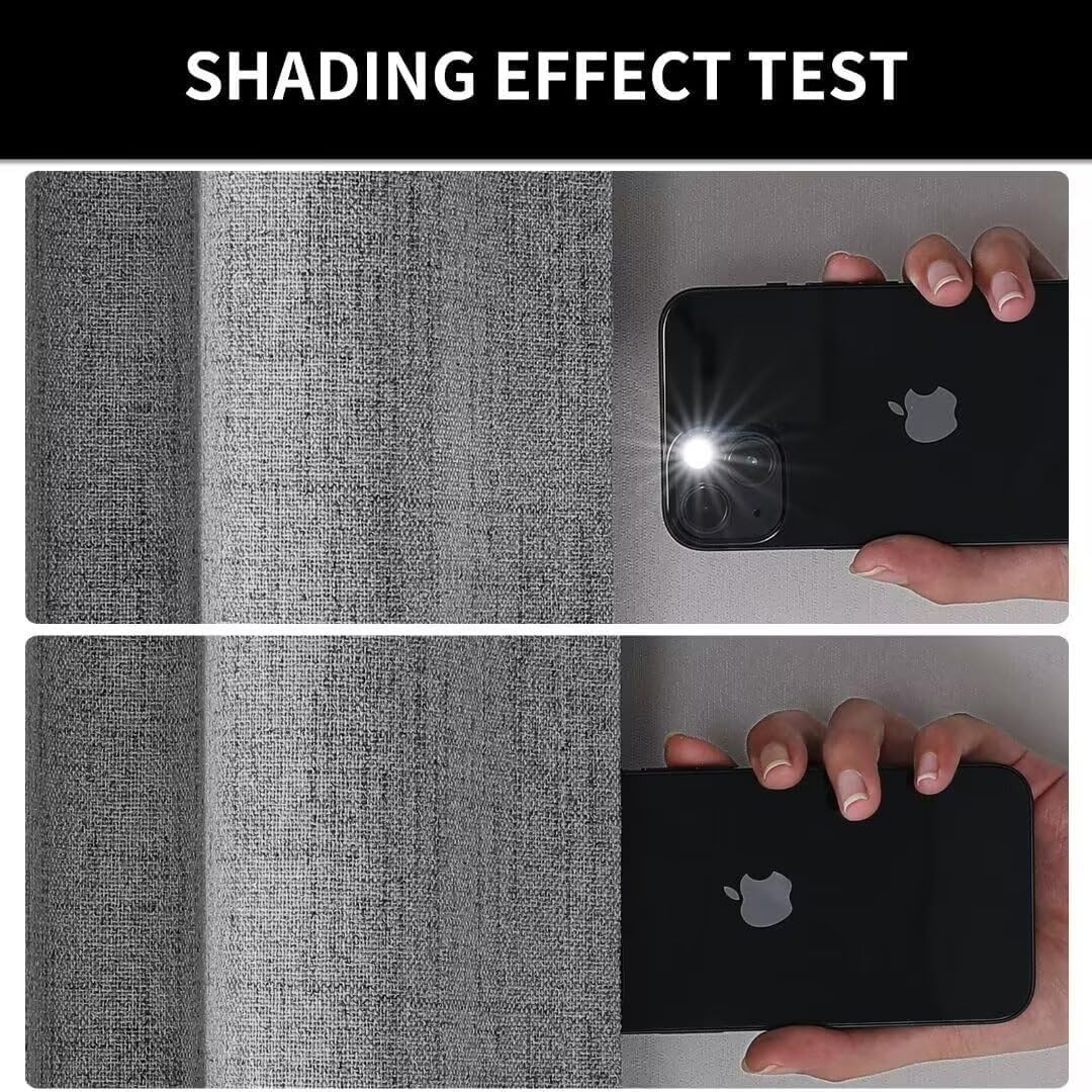 Joydeco Natural Linen Curtains 96 inch Length 2 Panels Set Burg 100% Blackout Patio Door Curtain Room Darkening Sliding Door Curtains Thermal Insulated Back tab Rod Pocket(105x96 inch, Light Grey)