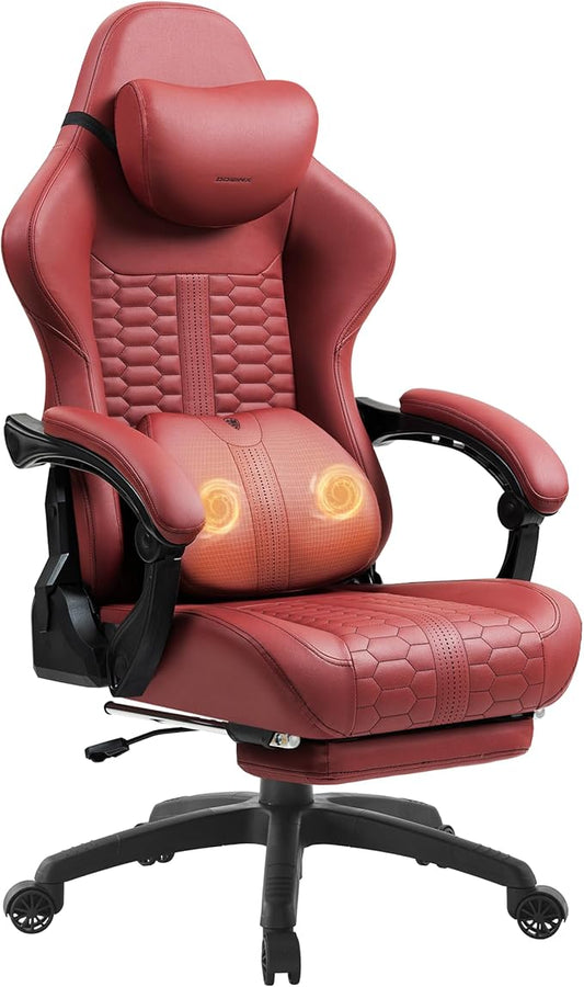Dowinx Gaming Chair for Adults with Dual-Point Massage, Ergonomic Racing Style Game Chair Footrest, High Back Computer Chair 360° Swivel for Office,400LBS, Red