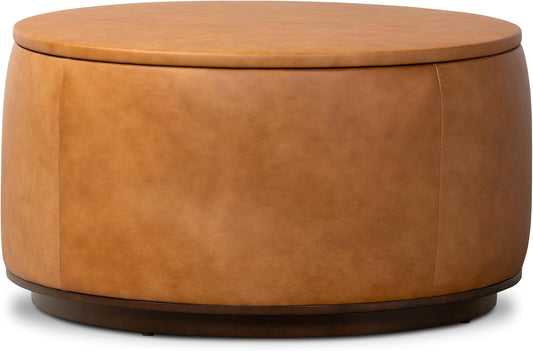 POLY & BARK Herve Storage Ottoman in Cognac Tan