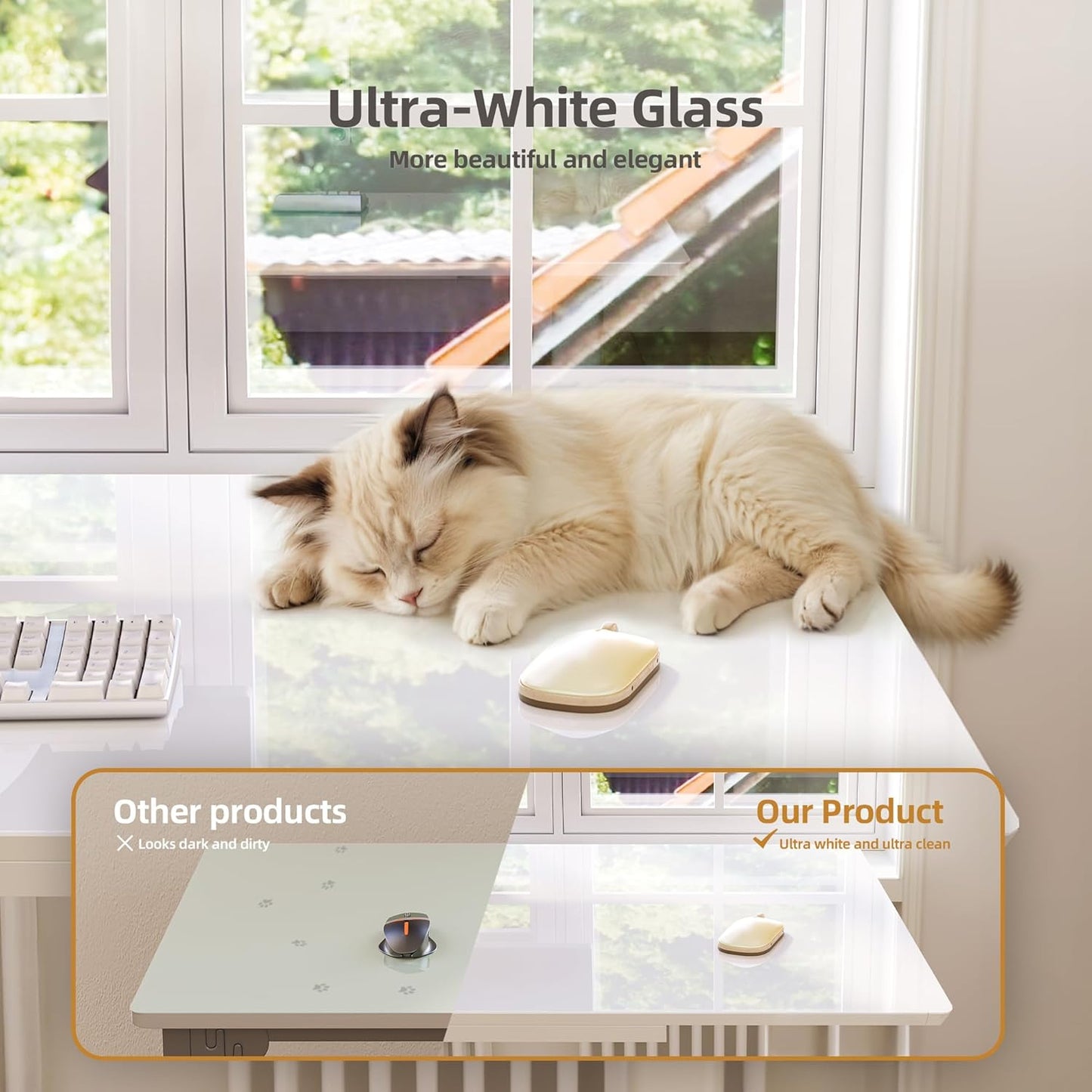 INNOVAR Glass Standing Desk with Drawers, 55×24 Inch Adjustable Stand Up Desk Quick Install Home Office Computer Desk, White