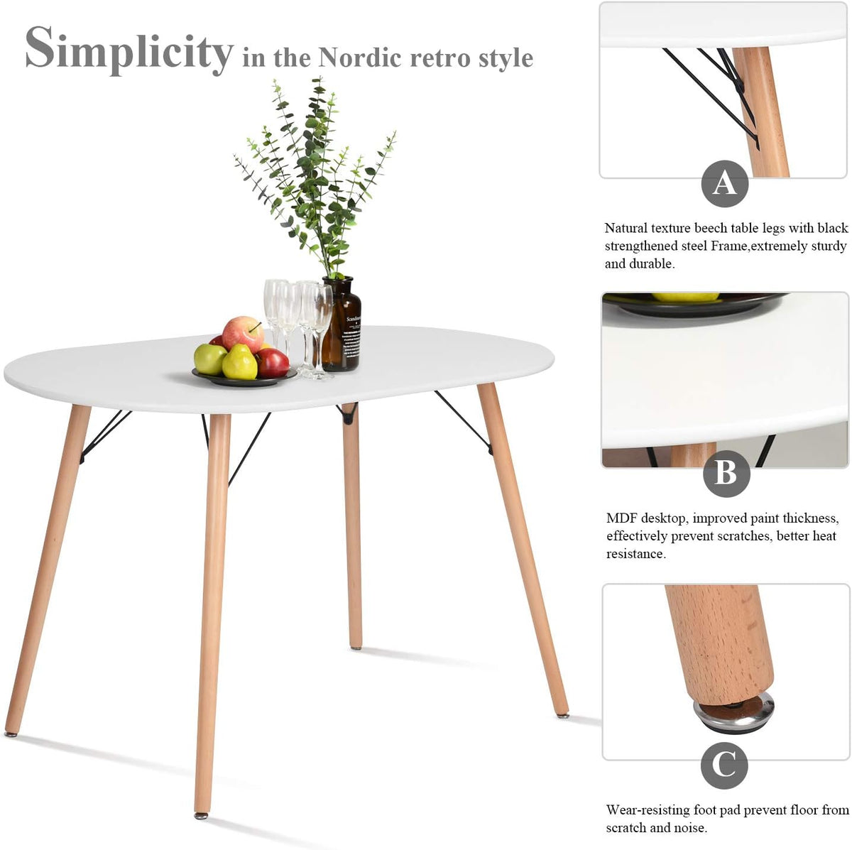 Homy Casa 47.2'' Kitchen Dining Table Minimalist Style Dining Table for Small Spaces Dining Livint Room Cafe, Simple Dinner Table in White, ONLY Table Included