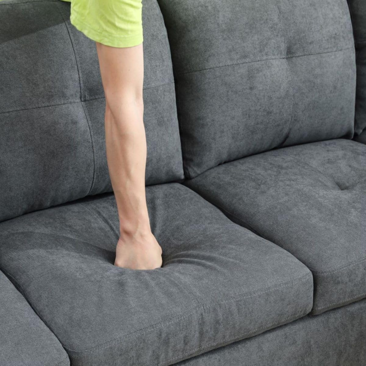 Dark Grey L-Shaped 3-Piece Flannel Sofa with Storage Ottoman Set, Sectional Couch Sofa Set for Living Room, Office, Small Space