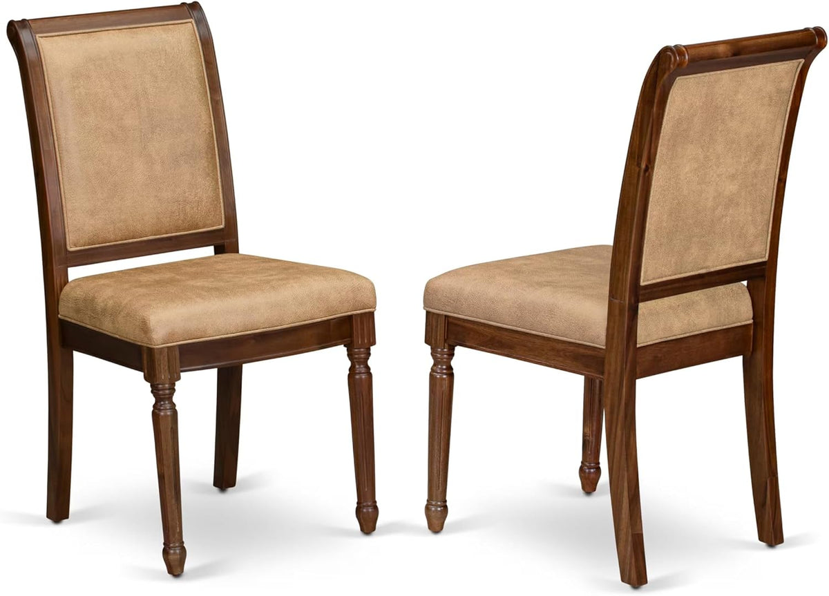 LECY9-AWA-28 9-Piece Dining Room Set Consists of a Dining Table and 8 Beige Polyester Fabric Kitchen Chairs with High Back - Antique Walnut Finish