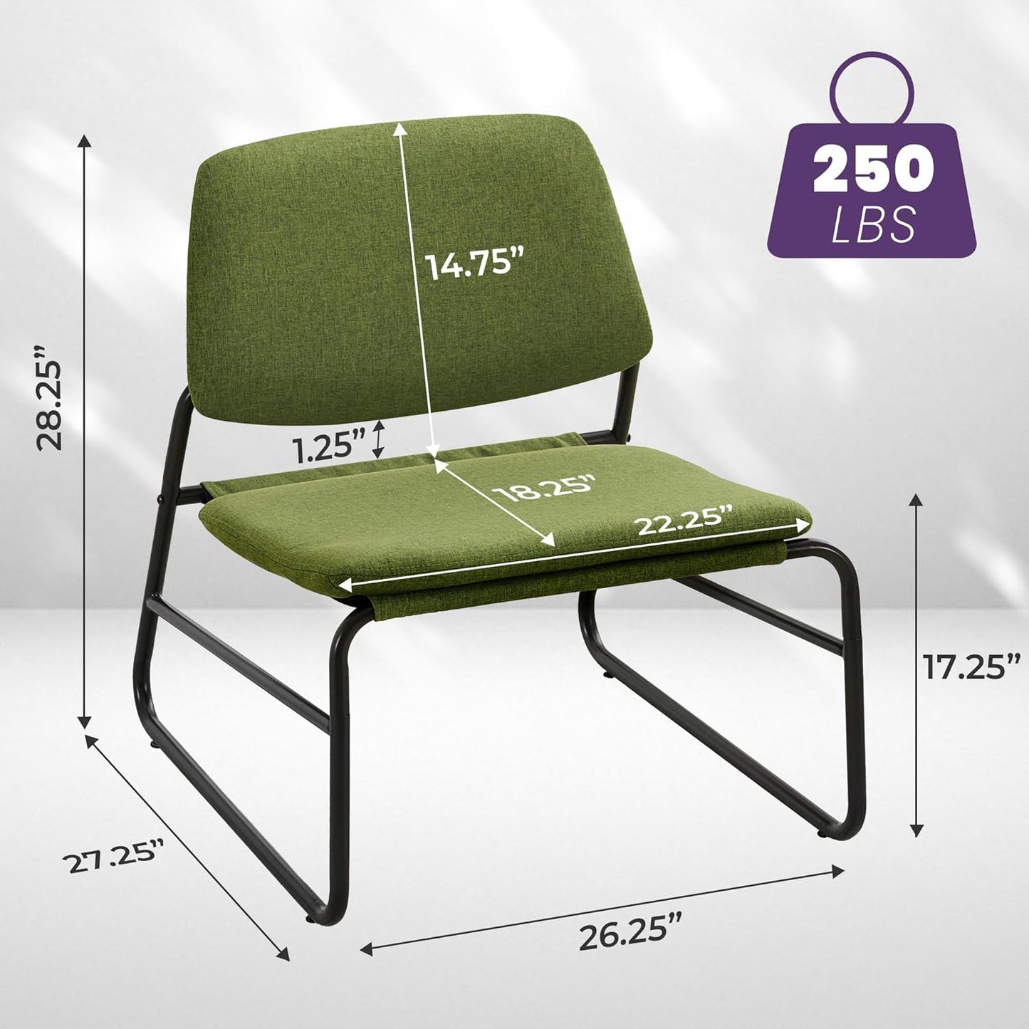 DAICO Modern Accent Chair Comfy Living Room Chair Armless Sling Accent Chairs Upholstered Side Sitting Chairs with Metal Frame for Office Reception Reading Bedroom Waiting Room, Green