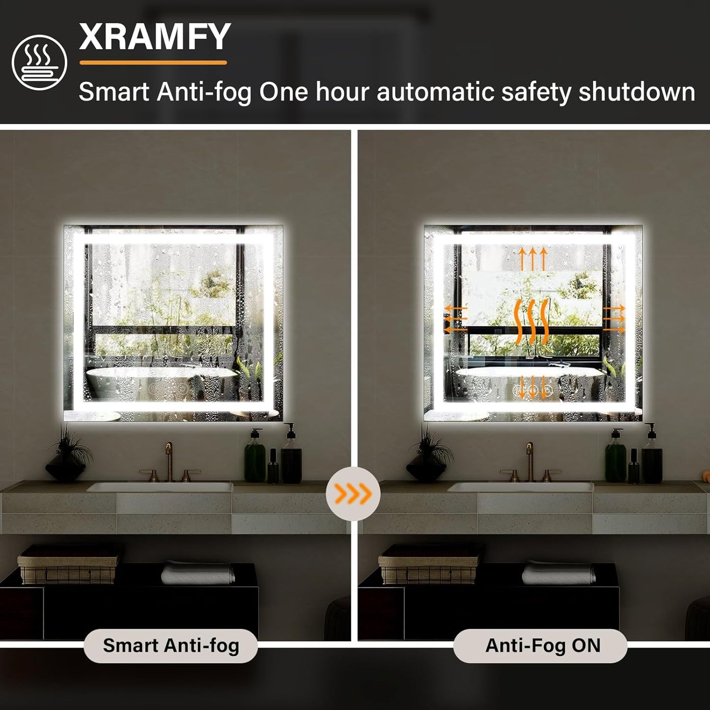 40"x 40" LED Bathroom Mirror, Backlit + Front Lit, LED Bathroom Mirror with Lights for Wall, 3 Colors, Anti-Fog, Dimmable Brightness, Memory Function, Tempered Glass