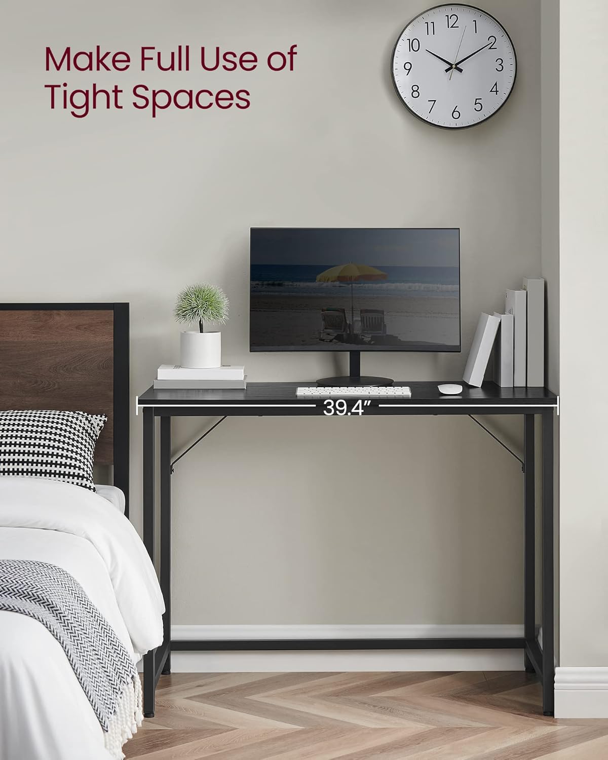 VASAGLE Computer Desk, Gaming Desk, Home Office Desk, for Small Spaces, 19.7 x 39.4 x 29.9 Inches, Industrial Style, Metal Frame, Black with Wood Grain ULWD041B56