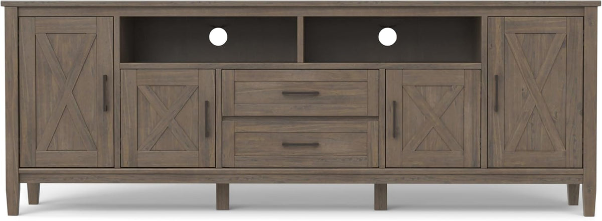 SIMPLIHOME Ela SOLID WOOD 72 inch Wide Transitional TV Media Stand in Smoky Brown For TVs up to 80 inches for the Living Room and Entertainment Center