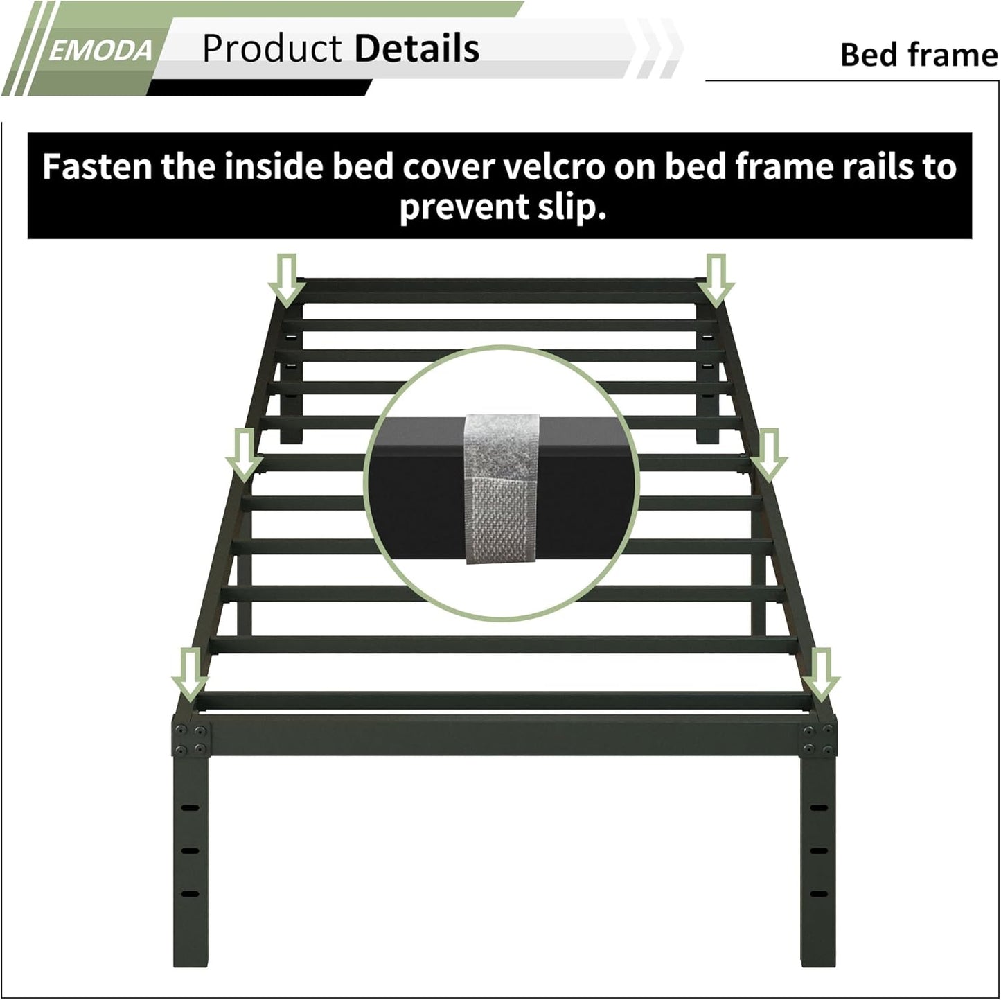 EMODA 14 Inch Twin XL Bed Frames with Cover, Heavy Duty XL Twin Metal Platform Bed Frame No Box Spring Needed, Noise Free, Easy Assembly