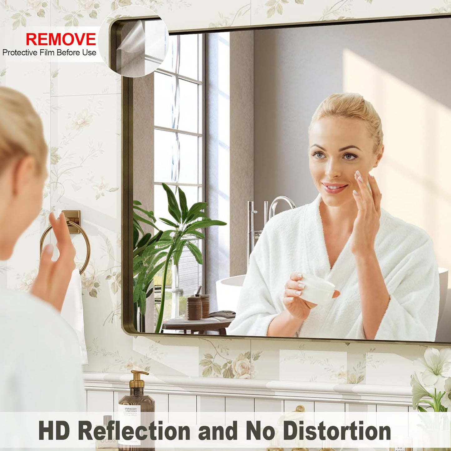 55x36 Bronze Framed Bathroom Mirror, Rectangle Brushed Bronze Metal Vanity Mirror, Large Modern Mirror for Wall, Rounded Corner, Tempered Glass, Anti-Rust, Shatterproof (Horizontal/Vertical)
