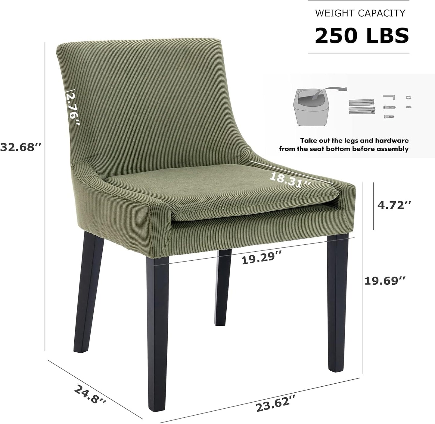 COLAMY Modern Dining Chairs Set of 6, Upholstered Corduroy Accent Side Chairs with Mid Back and Wood Legs for Living Room/Dining Room- Light Green