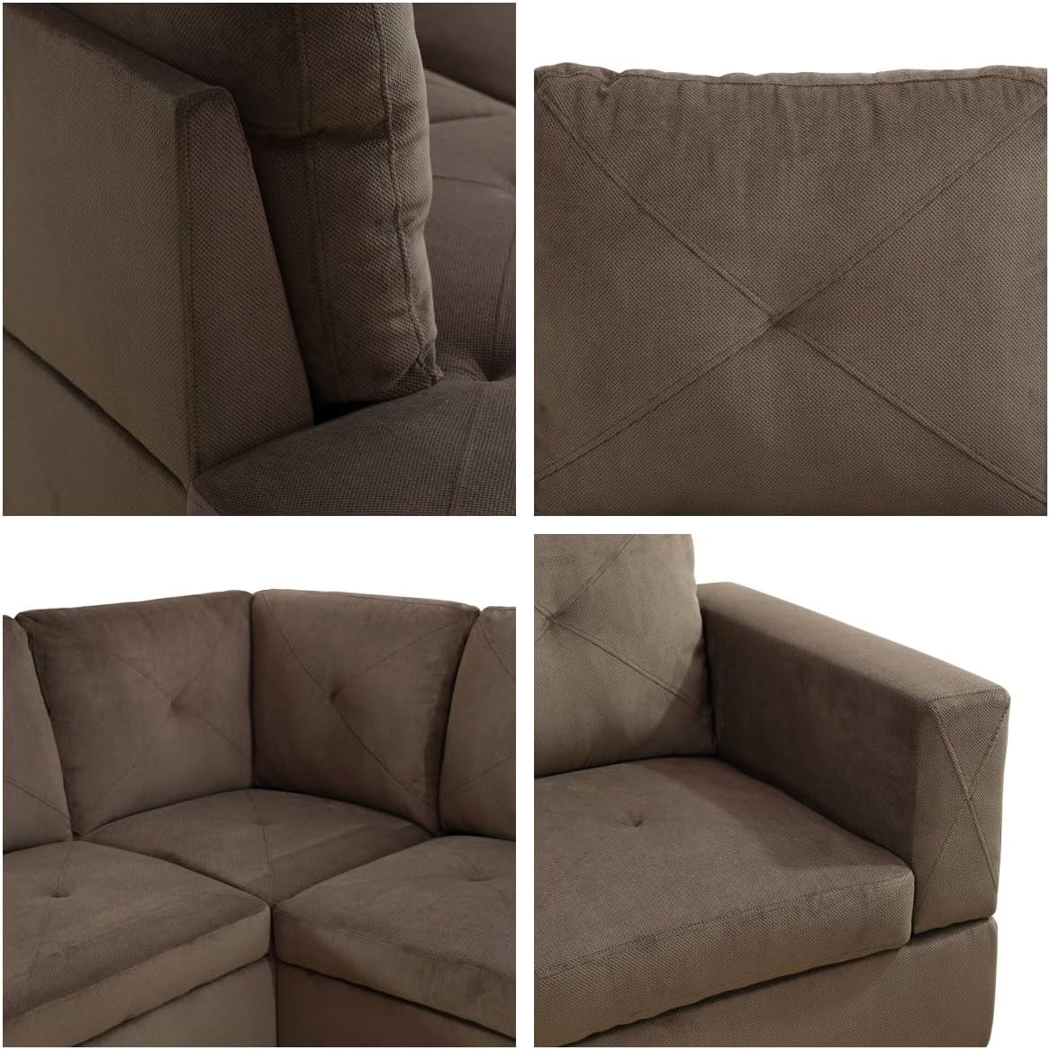 NAYSAYE L Shaped Couch, Modular Sectional Couch with Ottoman Storage, Modern Lounge Sofa Convertible Sectional Couches for Living Room, Apartment, Brown