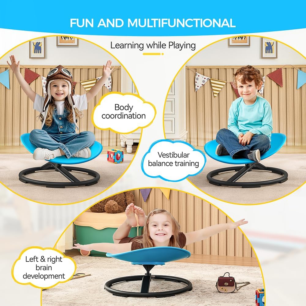 Swivel Chair for Kids, 360° Spinning Seat, Toddler Sit and Spin Wobble Chair, Sensory Balance Toys, Autism ADHD Chairs, Play Equipment Relief Motion Sickness for Boys Girls (Sky Blue)