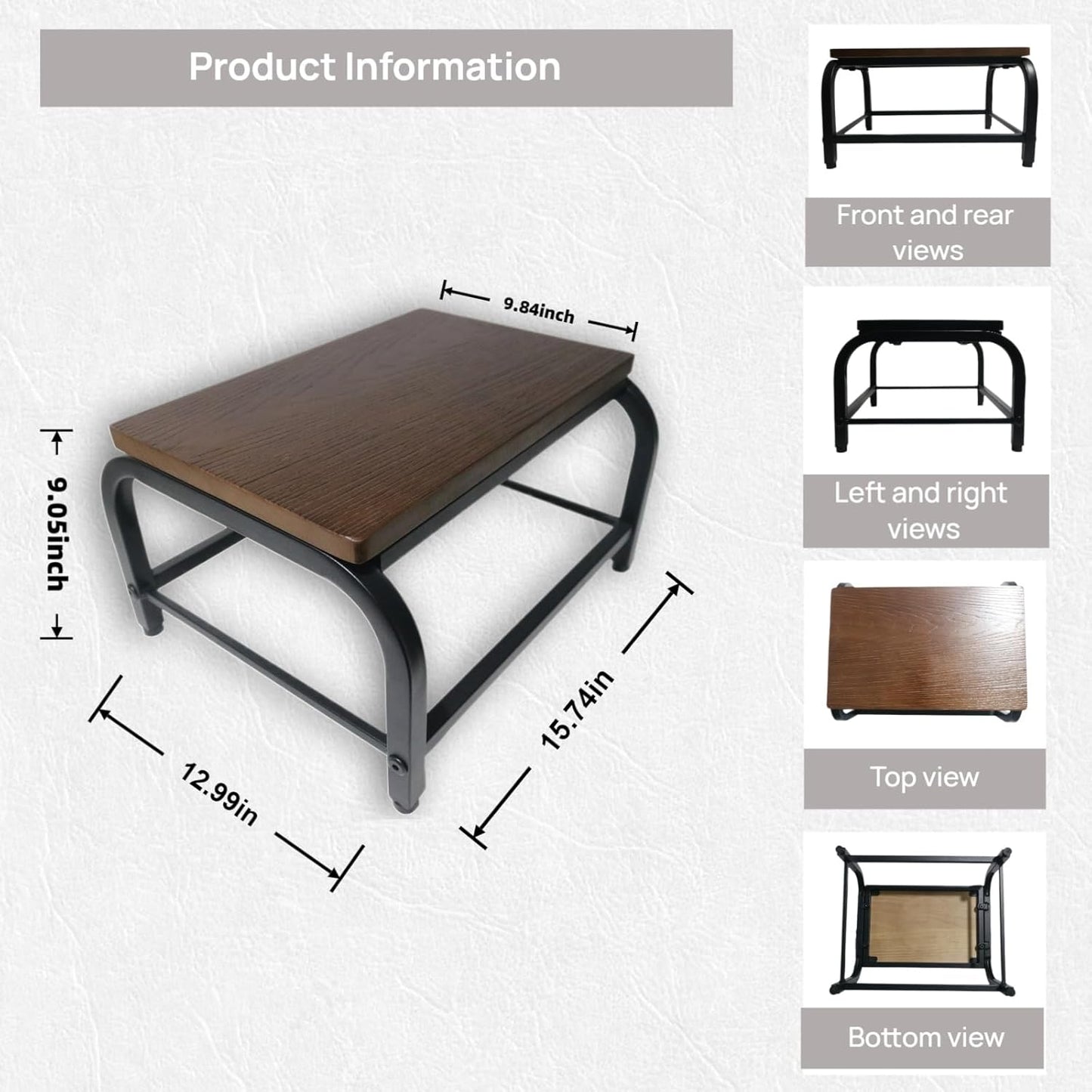 Heavy Duty Step Stool 500 lbs Load Capacity - Dual Anti-Slip Solid Wood & Metal Safety Step, Anthropological Furniture, Ideal for Home/Kitchen/Bedside(Walnut Color, One-Step Stool)