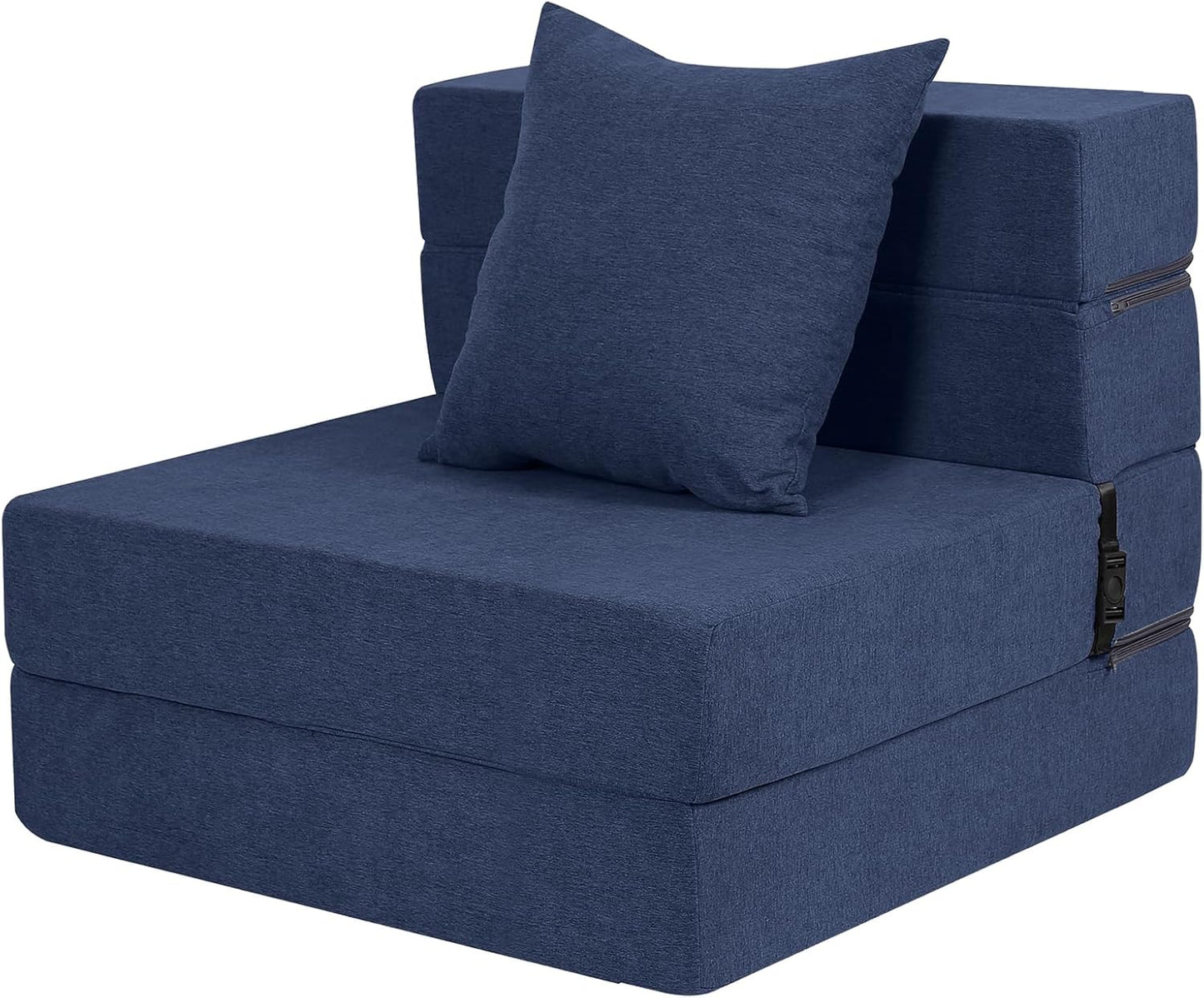 Folding Sofa Bed, High-Density Memory Foam Sofa with a Fluffy Pillow, Floor Couch Guest Bed, Single Size, Navy