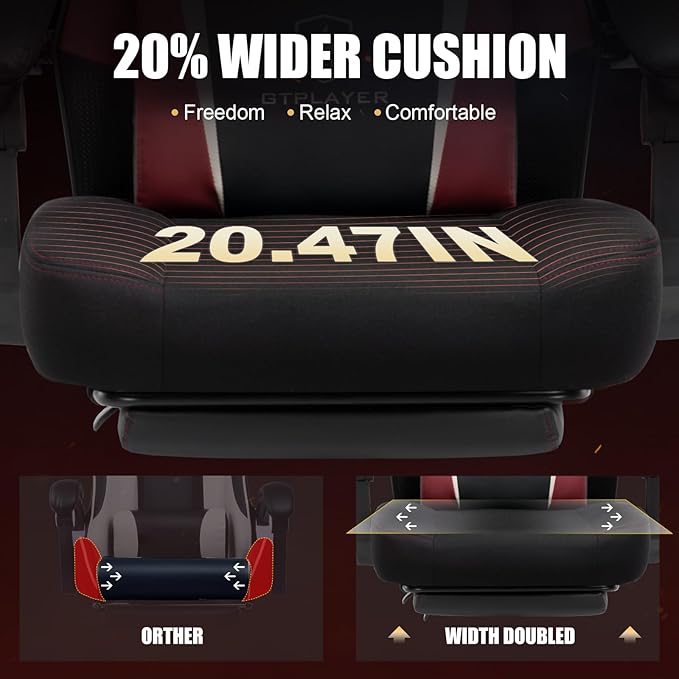 GTPLAYER Gaming Chair, Mesh Office Chairs with Footrest for Adults, Big and Tall Gamer Ergonomic Computer Chair with Height Adjustable (Red)