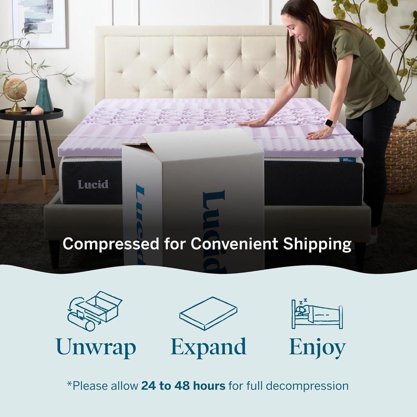 Lucid Lavender Infused 2 Inch Memory Foam Mattress Topper - Twin XL Size - Plush Feel - 5 Convoluted Zones - CertiPUR Certified - New Home Owner & Dorm Room Essentials