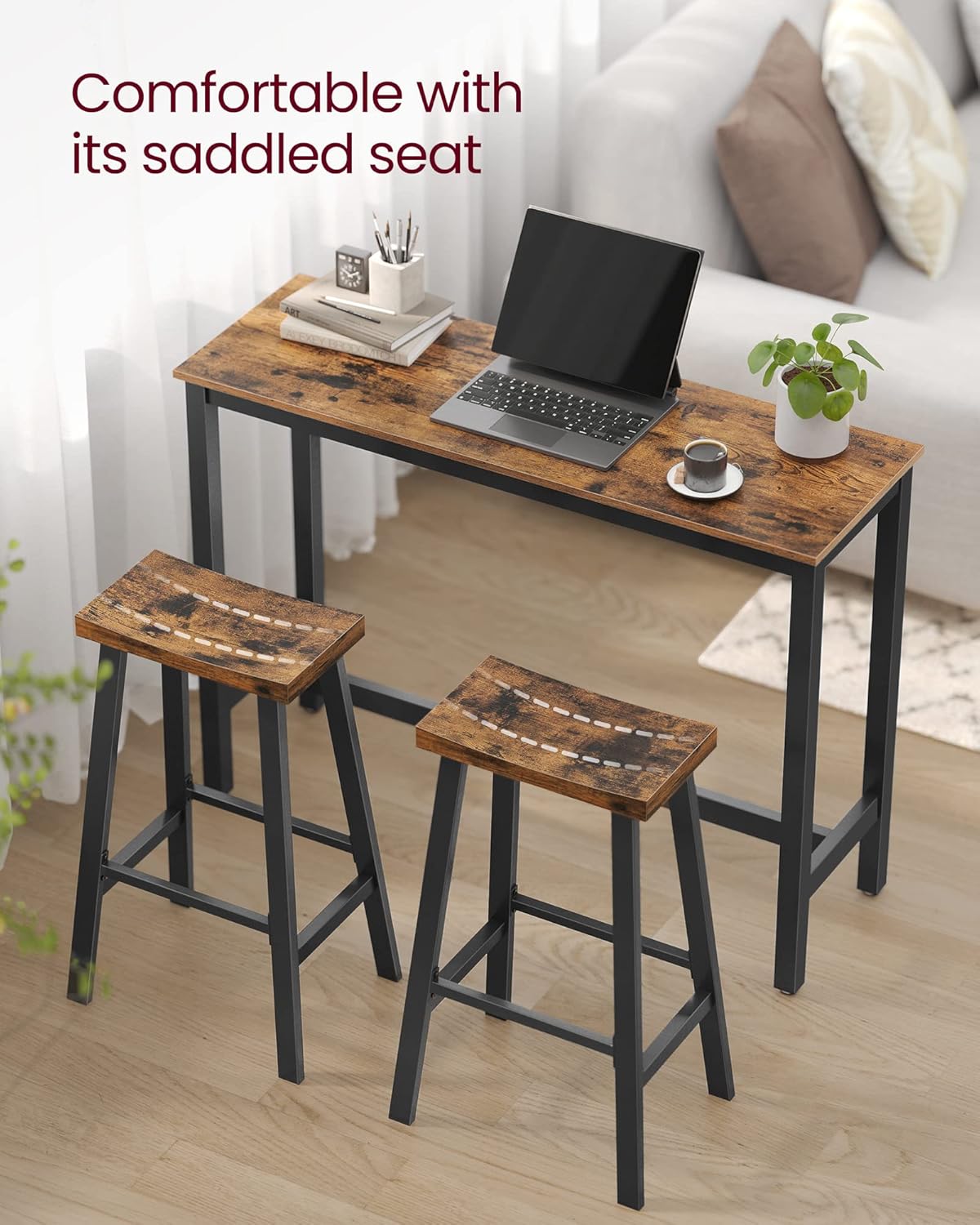 VASAGLE Bar Stools Set of 2, Counter Height Stools, Bar Chairs with Footrest, 29.1 Inches Tall Kitchen Breakfast Stools, Industrial, Living Room Party Room, Rustic Brown ULBC094B01