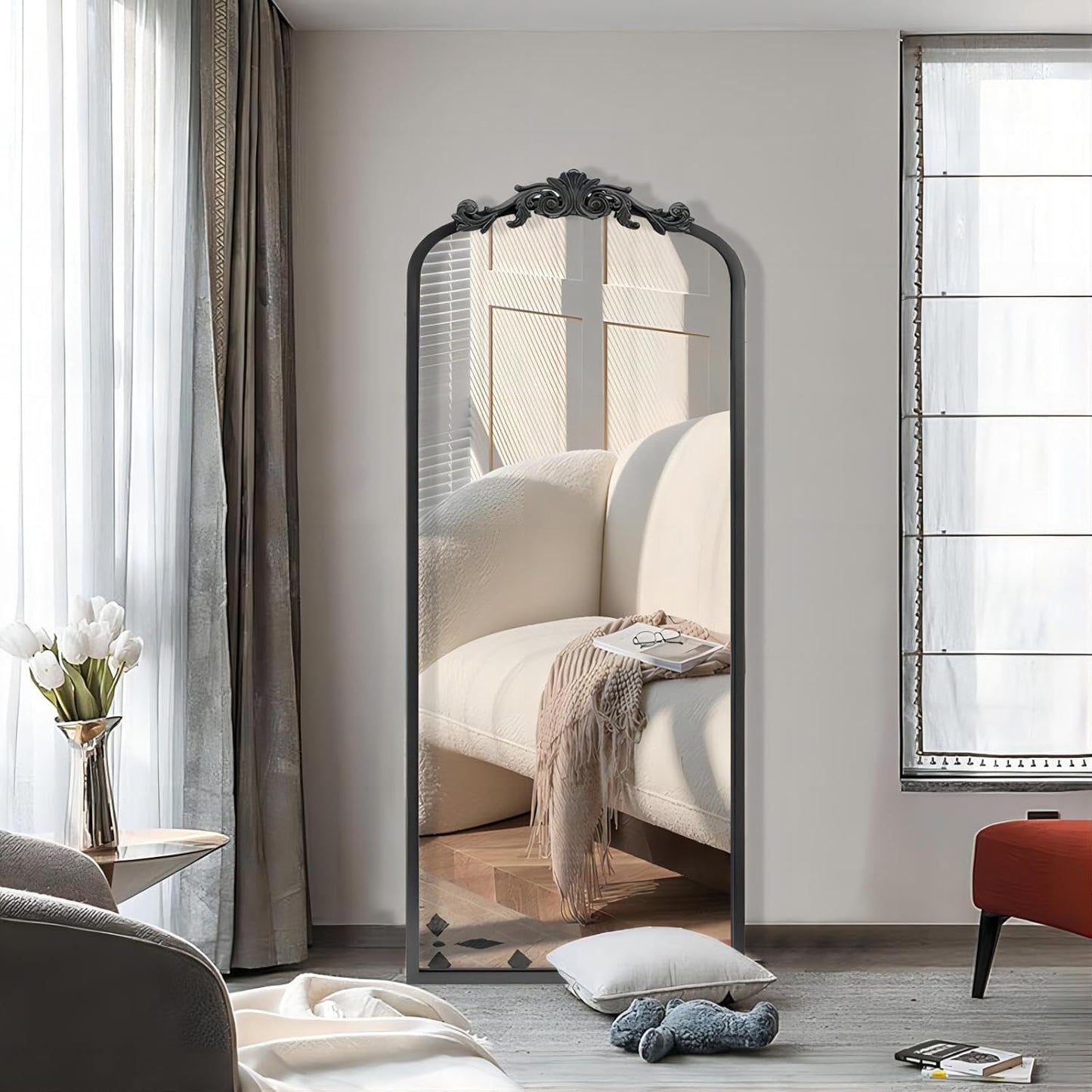 AIXI HOME Arched Black Antique Full Length Wall Mirror 22"x65", Arendahl Elegant Floor Vintage Mirror with Ornate Matel Frame, Baroque Inspired Home Decor for Bedroom/Living Room/Hallway