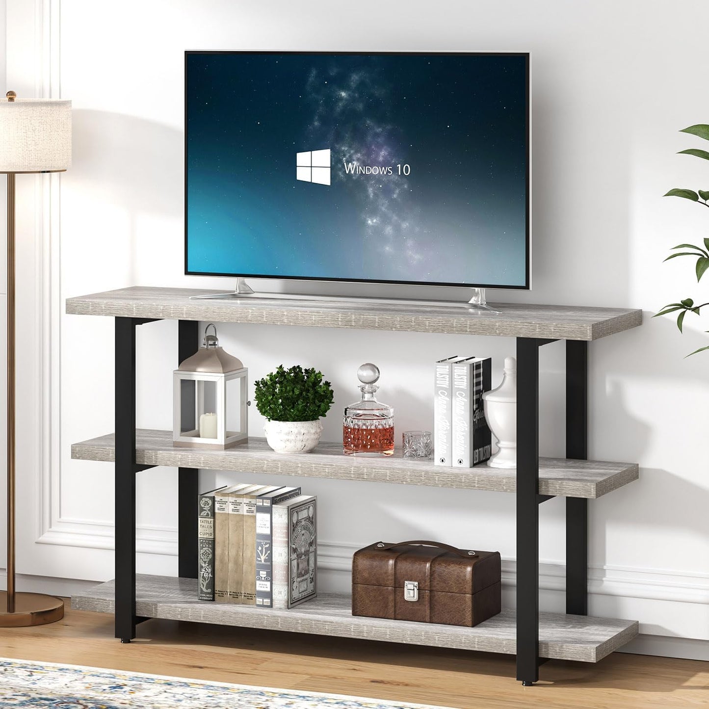 FOLUBAN Sofa Table, Wood Entryway Table with Storage Shelves for Living Room, Modern Console Tables for Hallway, Entrance, or Behind Couch, Light Grey, 47 Inch