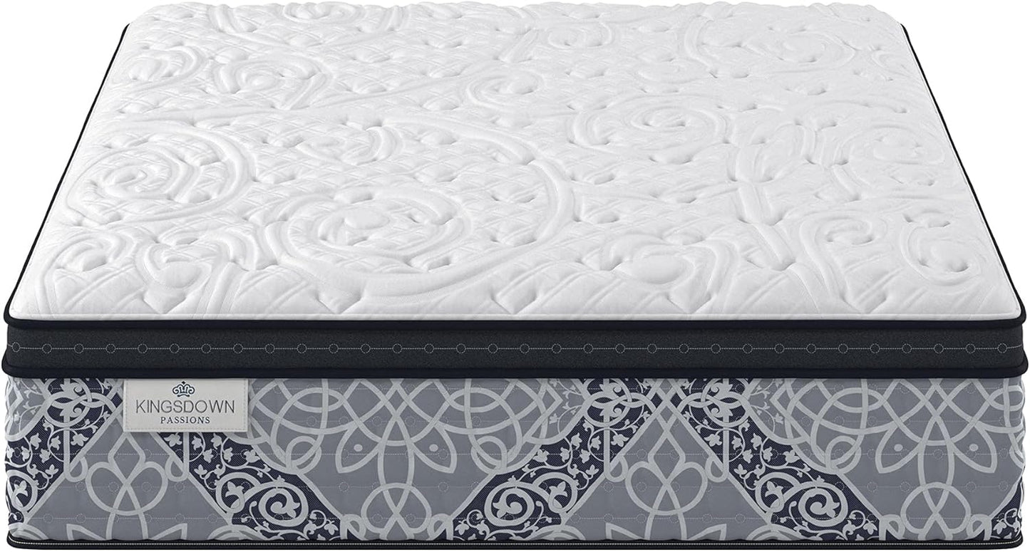 Kingsdown Cushion Firm Euro Pillow Top Hybrid Queen Mattress Cooling Gel Memory Foam Layer Multi-Layered Motion Isolation Cool Sleep Quilted Top Luxury Mattresses, 15-inch, Passions Engleson