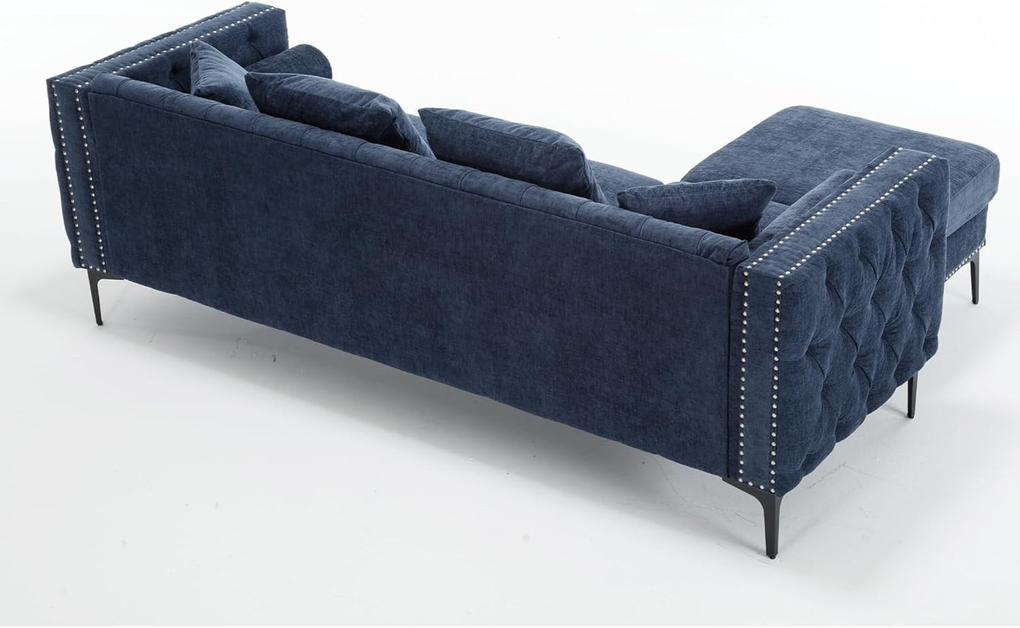 Ball & Cast 85" L Shaped Sectional Sofa with Storage Ottoman, Morden 3 Seater Tufted Couch with Nailhead Trim and Metal Legs for Living Room, Apartment, Office, Blue