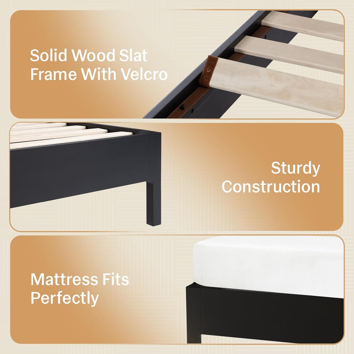 Bme Madia King Size Bed Frame and Headboard, Sophisticated Mid-Century Style with Fluted Pattern, 800lbs Weight Support, Crafted from Durable Acacia Wood Slats, Simple Assembly, Sleek Black Finish