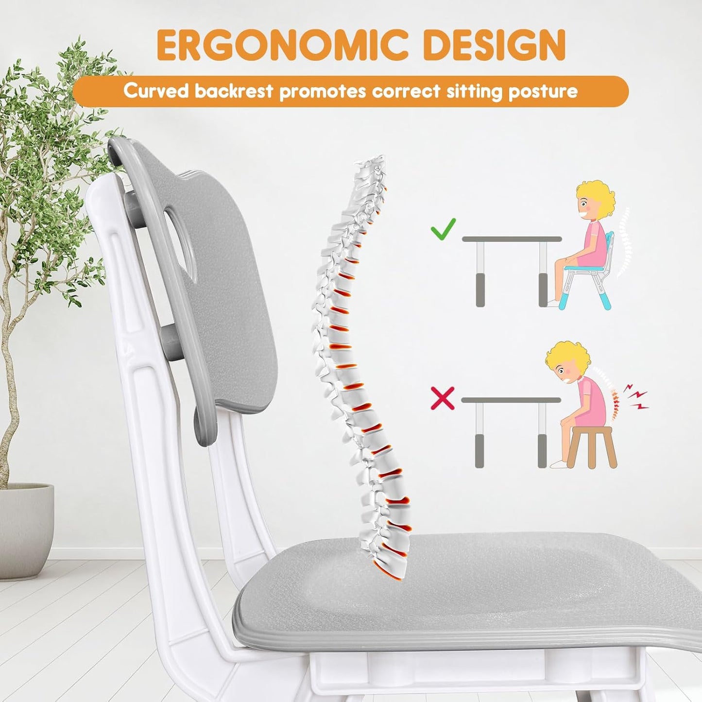 Kids Chair Adjustable Height Children Chairs Suitable for Children Age 2-8 with Foot Covers for Home Classroom Kindergarten and Children's venues Two-Pack